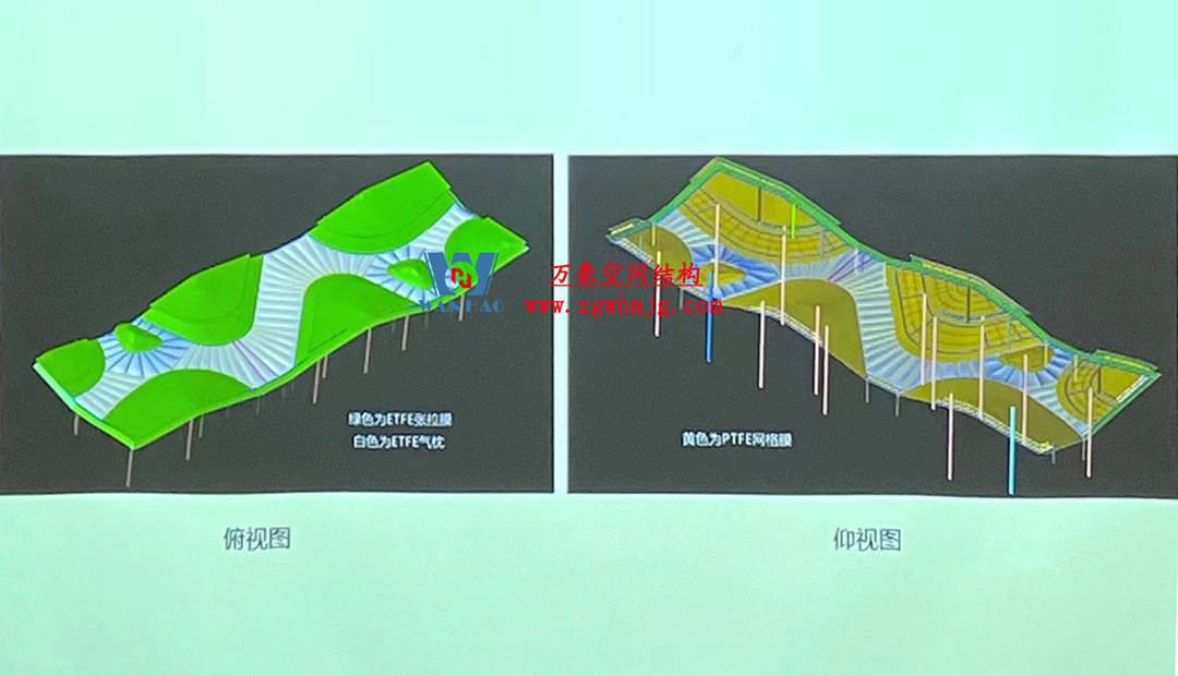 案例欣賞/復(fù)雜鋼膜結(jié)構(gòu)建筑/杭州博多森谷ETFE氣枕連廊天幕項(xiàng)目